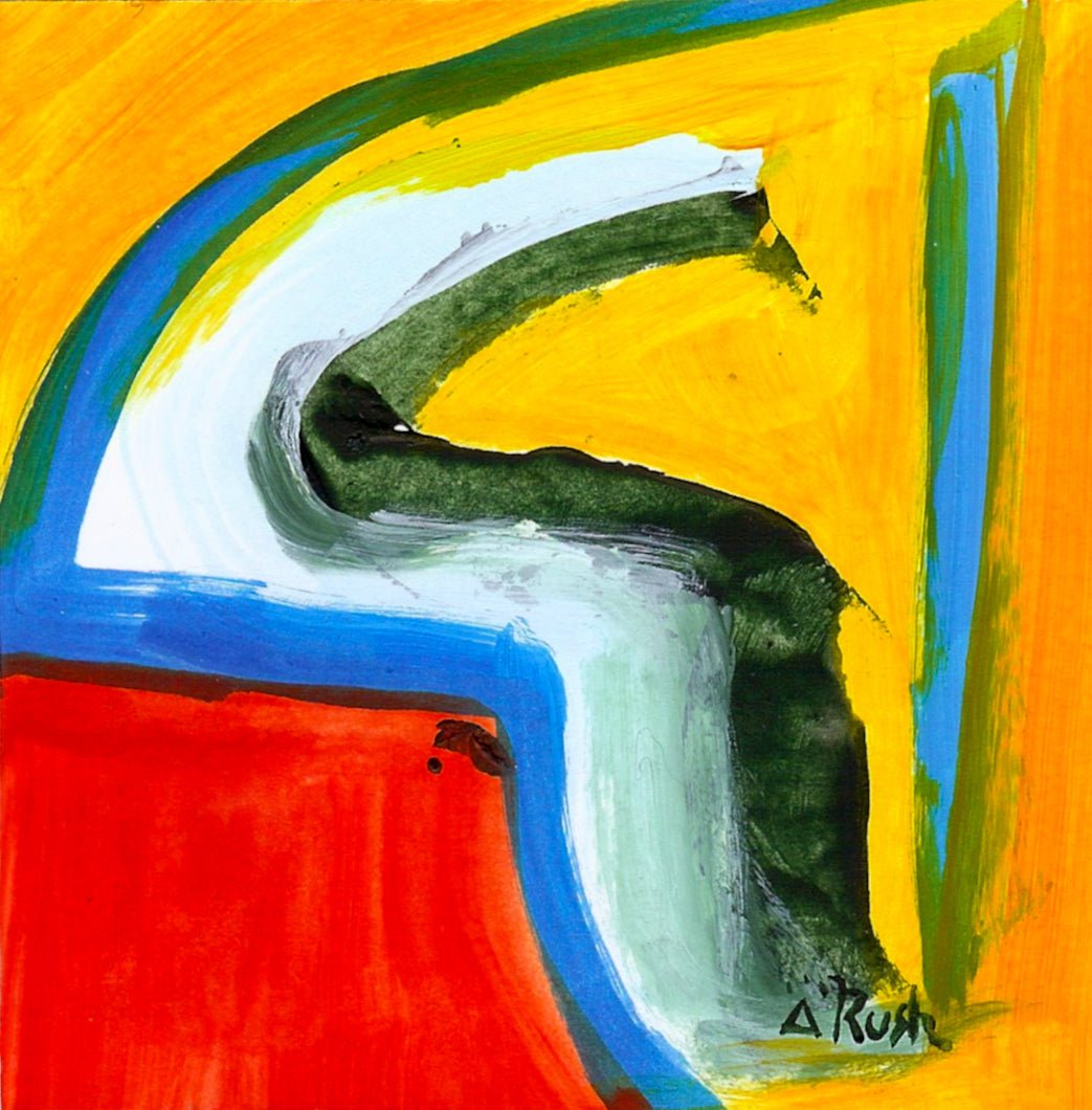 #2 of 3 Abstract Mini in Primary Colors - 3.5 x 3.5 inches - Acrylic on Paper - Mary Rush Artist - Wildfeather Fine Art