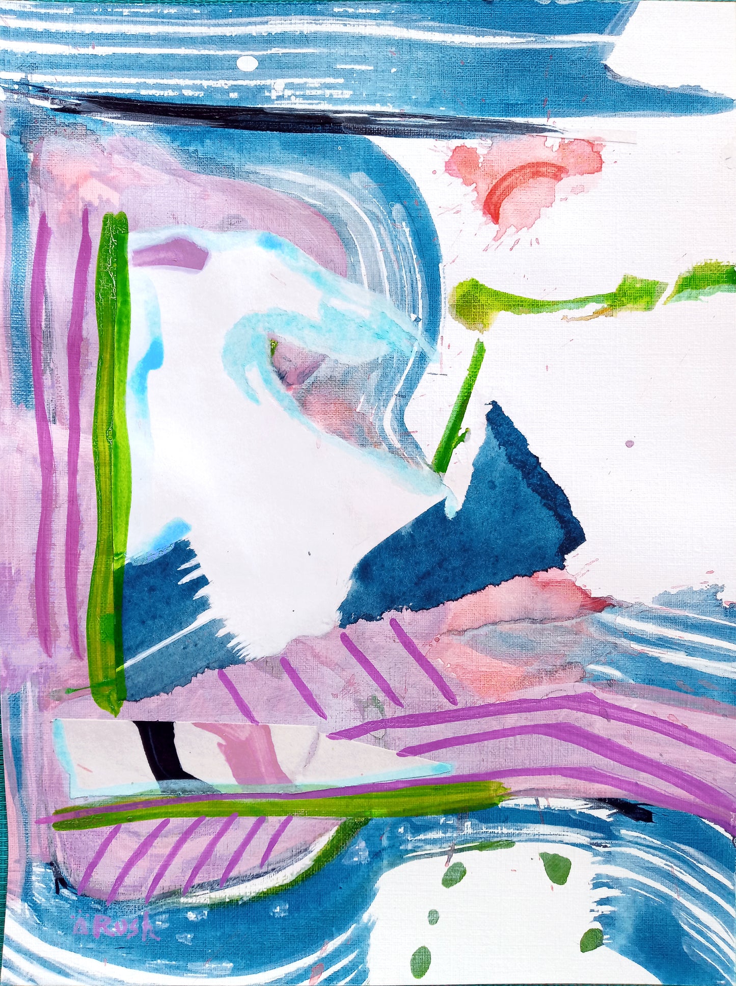 Collage Play in Blue and Purple 1: Creativity - Original Painting - Mixed Media Collage - 9 x 12