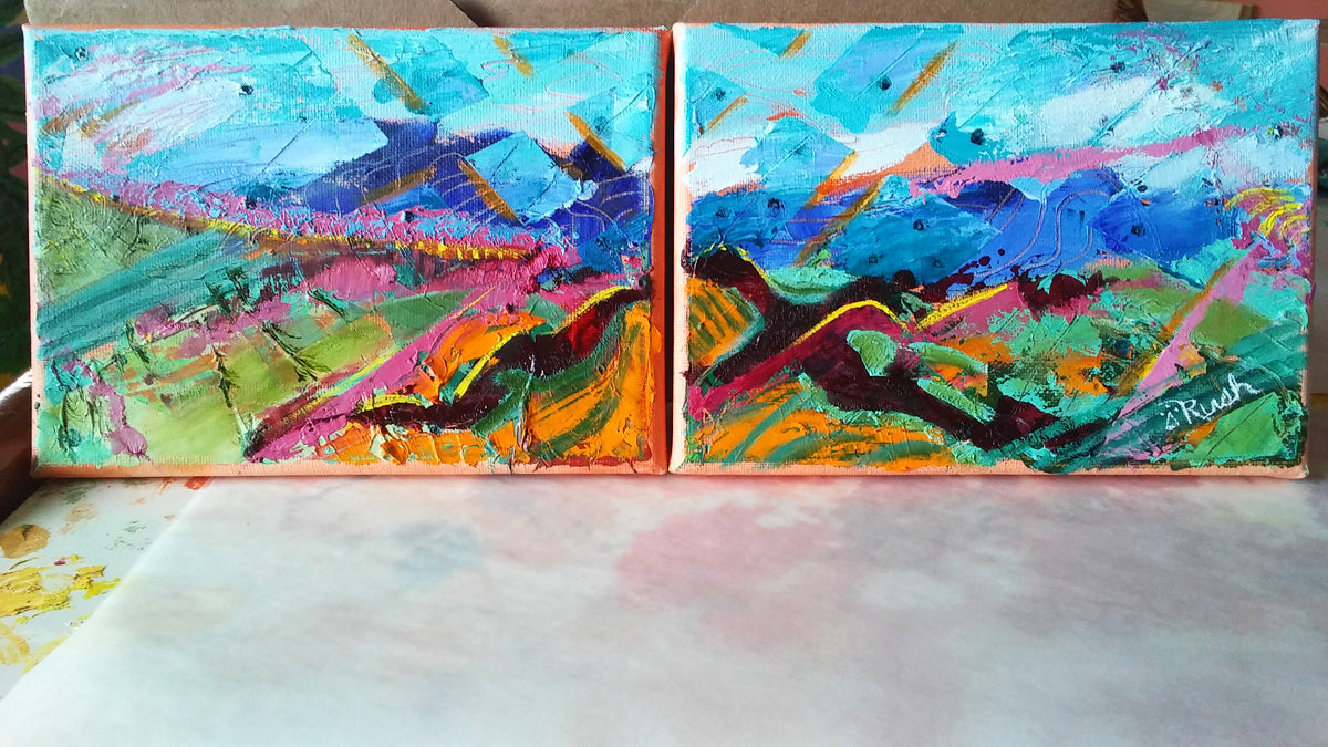 Monsoon Whimsey - Diptych 14 x 5 x 0.5 - Oil on Gallery Wrapped Canvas