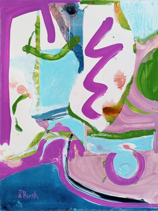 Collage Play in Blue and Purple 2: Freedom and Happiness - Original Painting - Mixed Media Collage on Paper - 9 x 12