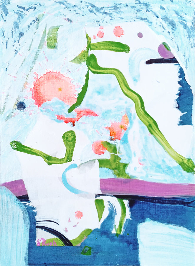 Collage Play in Blue and Purple 3: Drink from the Flow of Life - Original Painting - Mixed Media Collage - 9 x 12