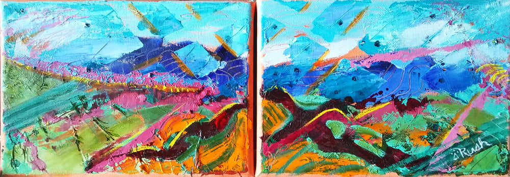 Monsoon Whimsey - Diptych 14 x 5 x 0.5 - Oil on Gallery Wrapped Canvas