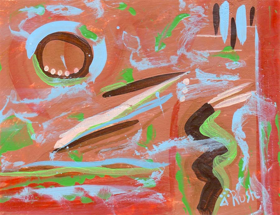 Tan, Brown, Green, Blue, Red #1 of 3 - 4.25 x 5.5 inches, Acrylic on Paper