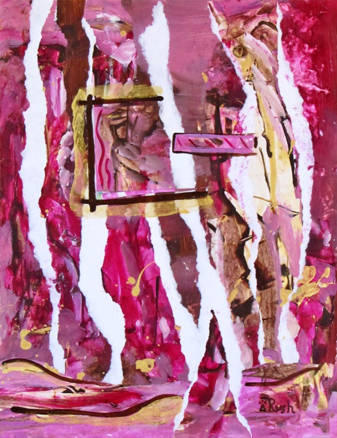 The Queen and the Handmaiden Come to an Agreement - 11 x 8.5 inches - Acrylic Collage on Paper