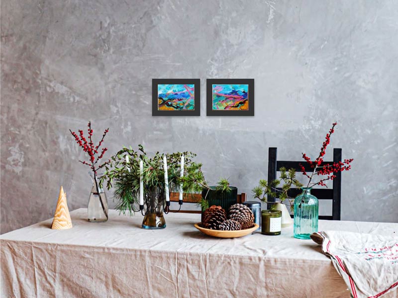 Monsoon Whimsey - Diptych 14 x 5 x 0.5 - Oil on Gallery Wrapped Canvas