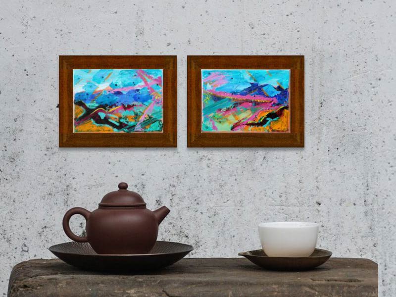 Monsoon Whimsey - Diptych 14 x 5 x 0.5 - Oil on Gallery Wrapped Canvas