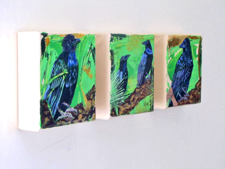 Raven - Watcher - 5 x 5 x 1.5 inches - Acrylic & Graphite on Canvas