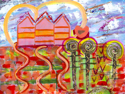 Picnic with Heart - 9 x 12 inches, Acrylic & Glitter on Paper