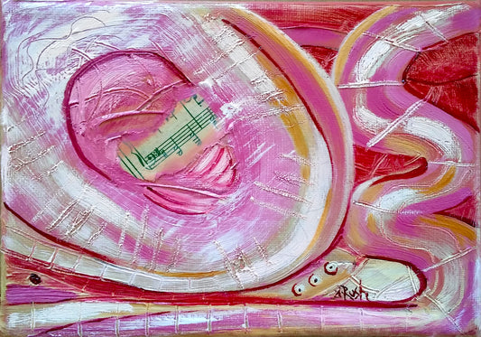 Pink Abstract #3 of 4: Tuba - 5 x 7 x 0.5 inches - Oil on Gallery Wrapped Canvas