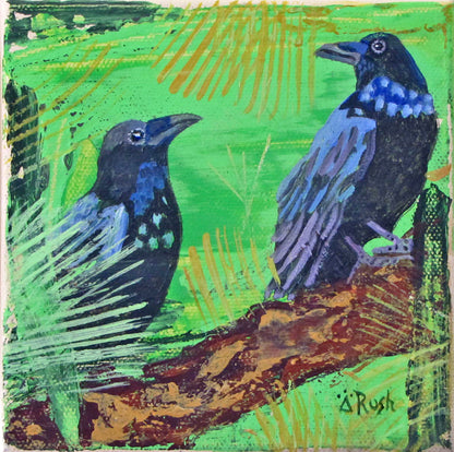 Raven - You and Me Babe - 5 x 5 x 1.5 inches - Acrylic & Graphite on Canvas