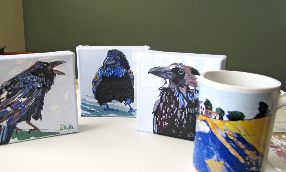 Raven - Baby Takes a Stroll - 5 x 5 x 1.5 inches - Acrylic on Canvas