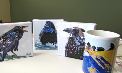 Raven - Baby Takes a Stroll - 5 x 5 x 1.5 inches - Acrylic on Canvas