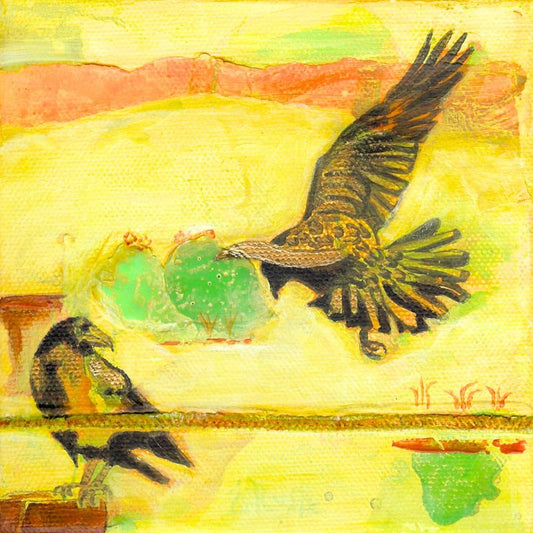 Ravens at Home in the Desert - 5 x 5 x 1.5 inches - Mixed Media on Canvas