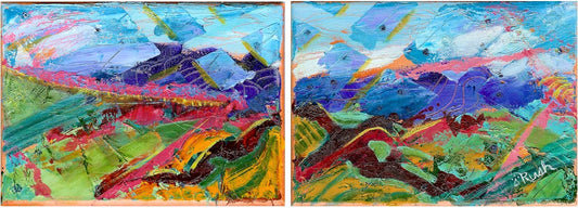 Monsoon Whimsey - Diptych 14 x 5 x 0.5 - Oil on Gallery Wrapped Canvas