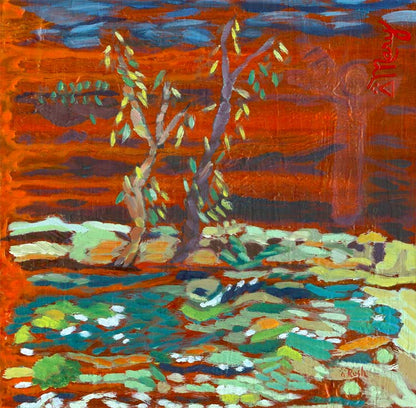 Dancing at River's Edge - 12 x 12 x 0.125 inches - Mixed Media on Wood