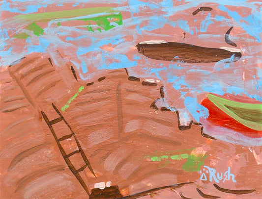 Tan, Brown, Green, Blue, Red #3 of 3  - 4.25 x 5.5 inches, Acrylic on Paper