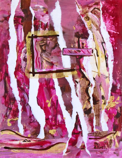 The Queen and the Handmaiden Come to an Agreement - 11 x 8.5 inches - Acrylic Collage on Paper