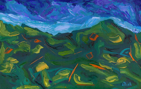 Let us Dwell in the Groovy Green Pasture of Life - 11 x 17 x 0.125 inches - Oil on MDF