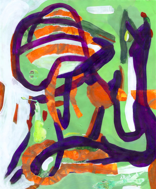 When Spiney Came to Visit - 13.5 x 16.5 inches - Collage Mixed Media on Paper