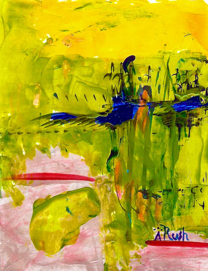 Exploring Colors Yellow, Magenta, Blue, and Silver #3 of 6 - 5.5 x 4.25 inches - Acrylic on Paper