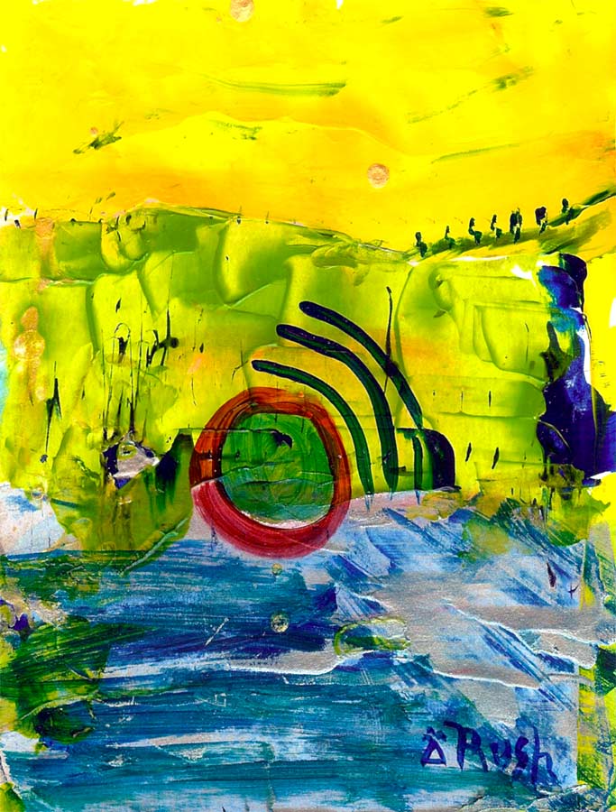 Exploring Colors Yellow, Magenta, Blue, and Silver #6 of 6 - 5.5 x 4.25 inches - Acrylic on Paper