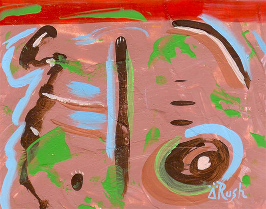 Tan, Brown, Green, Blue, Red #2 of 3  - 4.25 x 5.5 inches, Acrylic on Paper