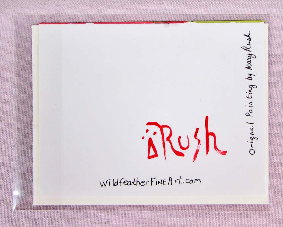 Art Card - Hand Painted - Green, Pink, Red #3 - 4.25 x 5.5 inches - Free Shipping