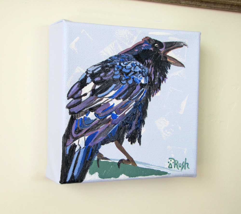 Raven (on Light blue) - Gimme That French Fry - 5 x 5 x 1.5 inches - Acrylic on Canvas