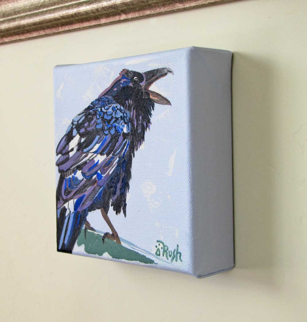 Raven (on Light blue) - Gimme That French Fry - 5 x 5 x 1.5 inches - Acrylic on Canvas