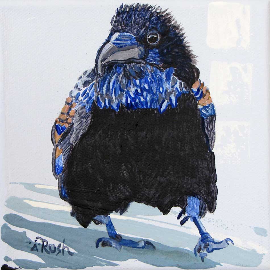 Raven - Baby Takes a Stroll - 5 x 5 x 1.5 inches - Acrylic on Canvas